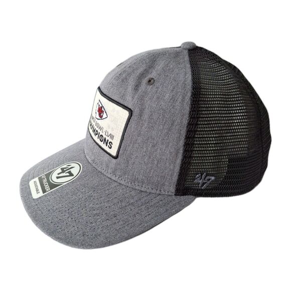 Kansas City Chiefs ‘47 Trucker Super Bowl LVIII Champions Snapback Hat Gray NEW - Picture 3 of 8